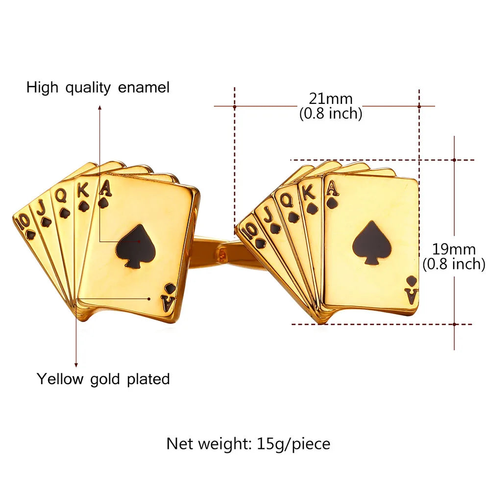 Poker Player Cufflinks For Men Gold Color Men Cufflinks