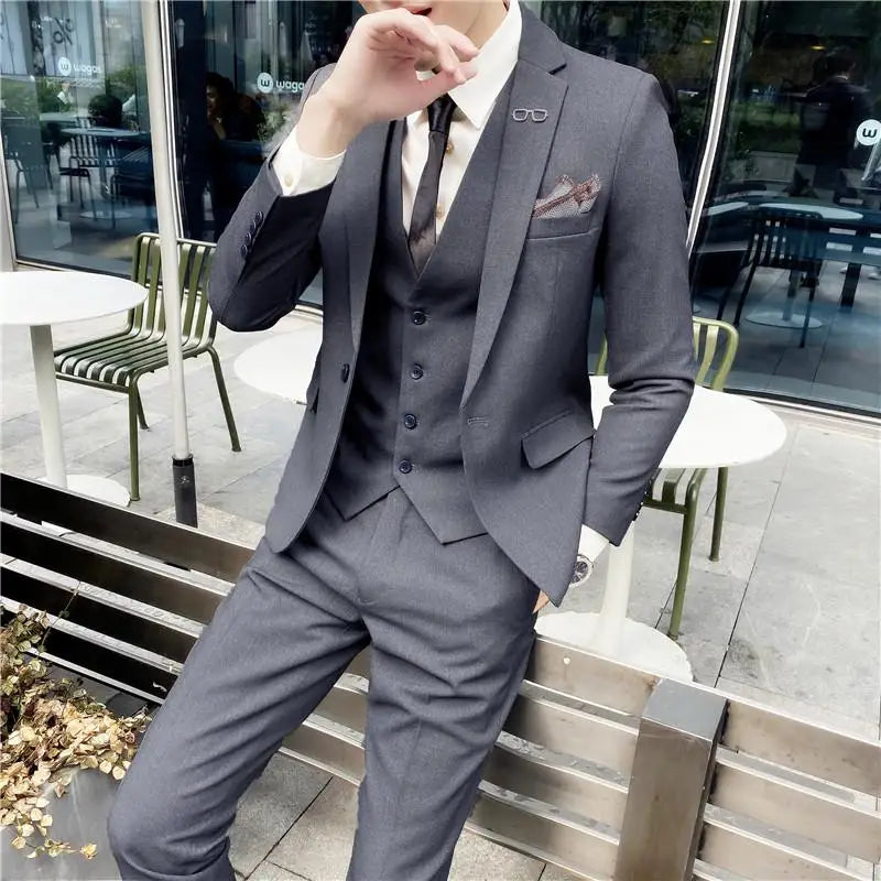 Men's British Three-piece Set Slim Fit Suit Vest Trousers Ensemble Handsome All-in-one