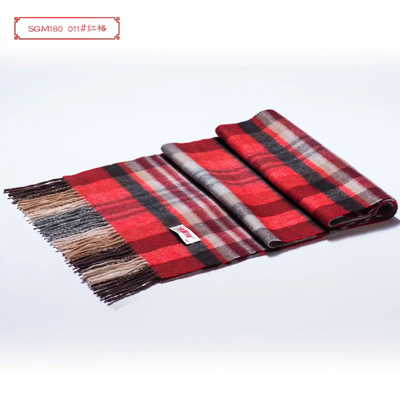 High Quality 100% Wool Men Korean Long Plaid Muffler Thermal Shawl
