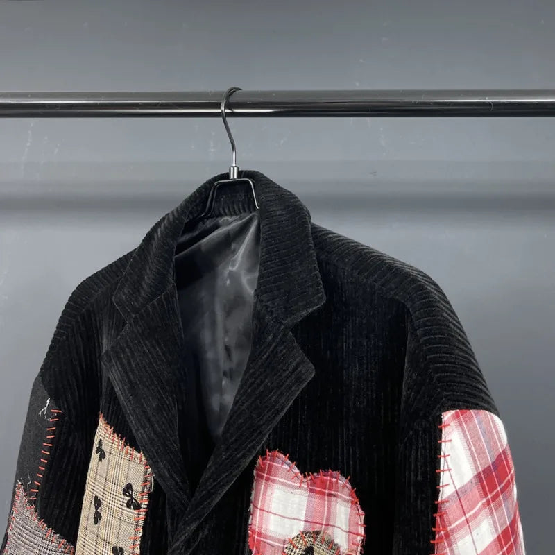 Man Tide Corduroy Patchwork Design Large Long Sleeve Suit-Coats Niche Chic Blazer