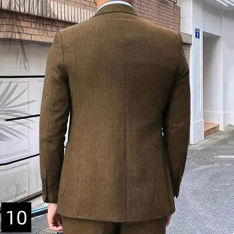 Vintage tweed men's suit 3 piece herringbone slim fit suit( jacket blazer men's vest pants)