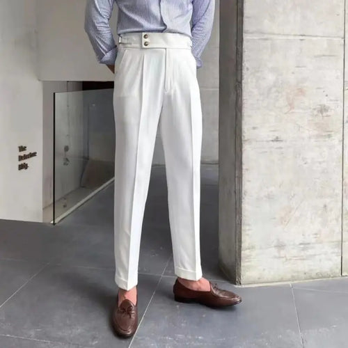 High Waist Business Slim Fit Men's Suits Pants Korean Trousers