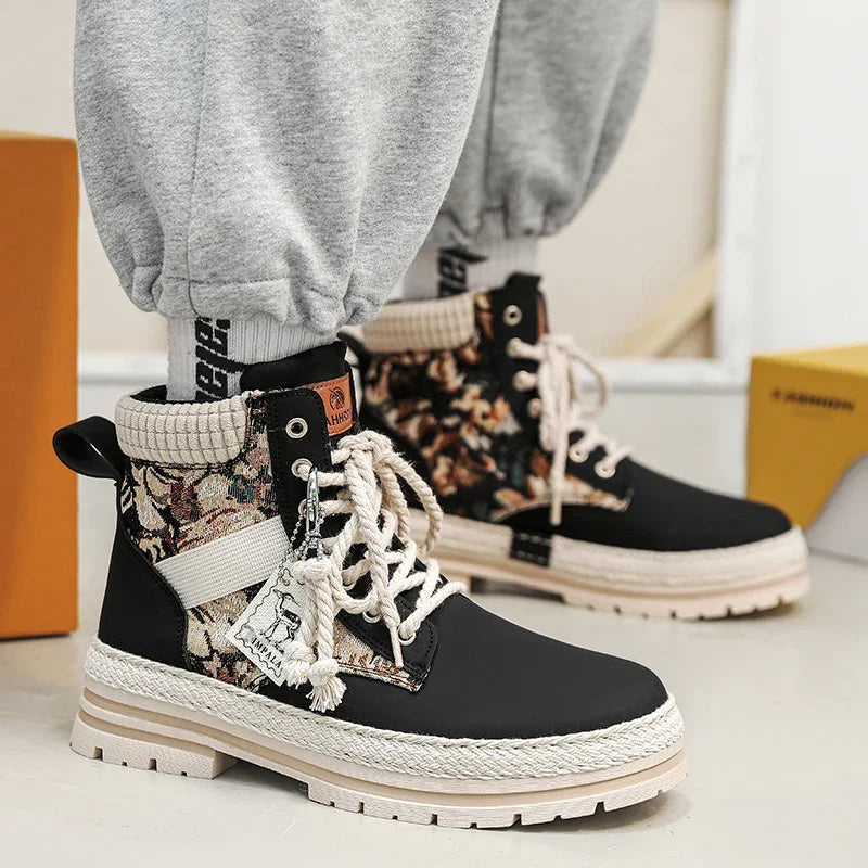 Men Shoes Hiking Retro Design Outdoor Man Casual High Tops boots