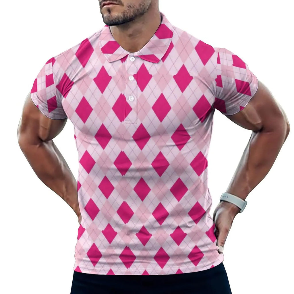 Multi Geometric Print Polo Mondrian Style Streetwear T-Shirts Collar Oversized Clothing