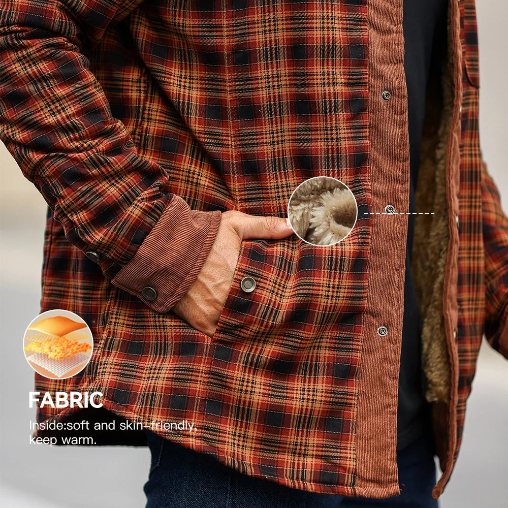 Men's Windproof Casual Bomber Plaid Sherpa Lined Flannel Classic Jacket
