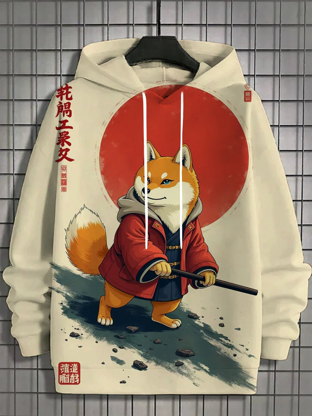 Men's 3D Full Body Printed Japanese Samurai Shiba Inu Casual  Hoodie