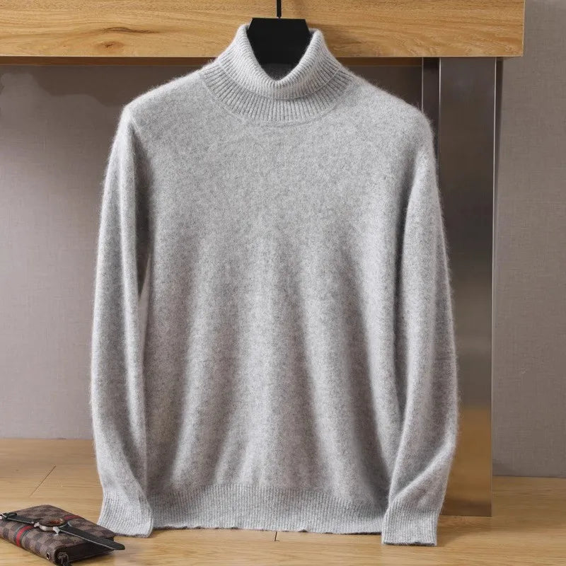Men's 100% Mink Cashmere Sweater High Lapels Knitted Long Sleeve High-End Jumpers