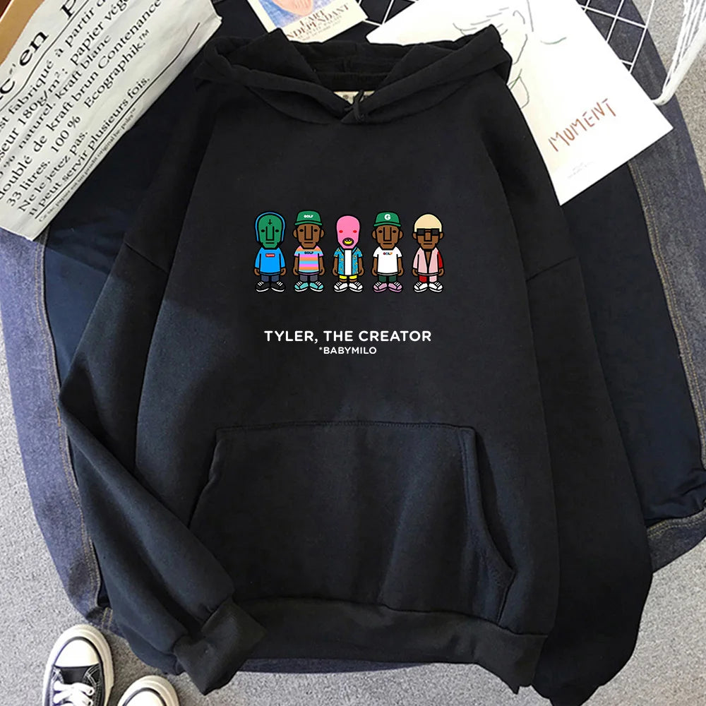 Tylerr The Creator Hip Hop Vintage Hoodies Men Round Neck Sweatshirts Loose and Comfortable Pullovers