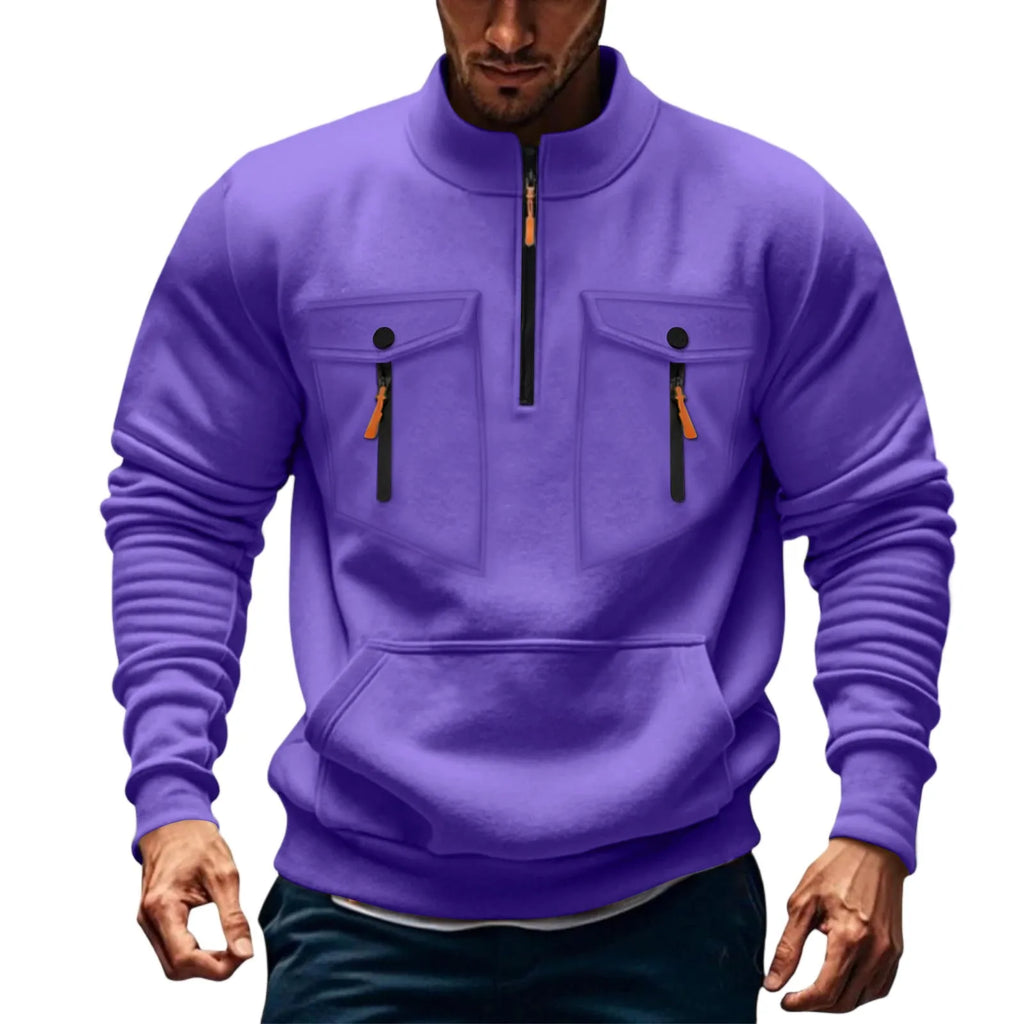 Quarter Zipper Men Stand Up Collar Sweatshirt cargo Long Sleeve Sweatshirt
