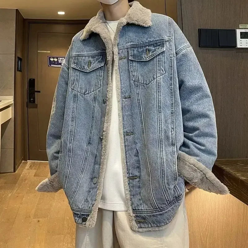Fleece Denim Jacket Thick Wool Liner Coats Men's Outwear