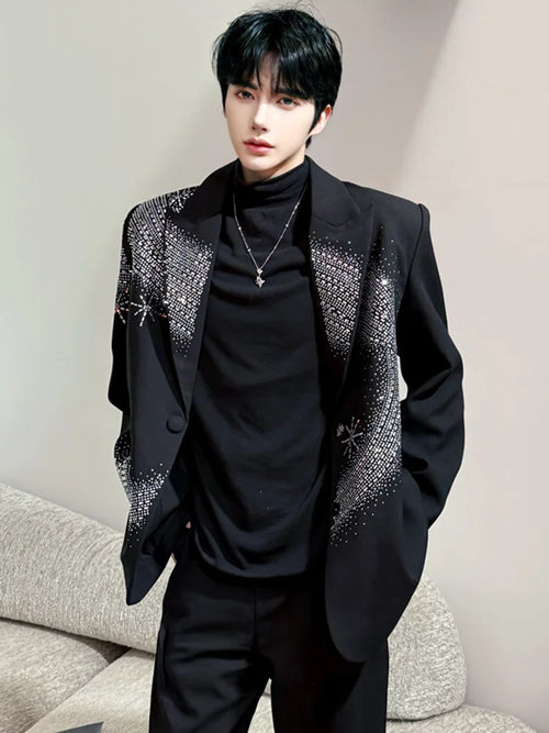Hot Diamond Shoulder Padded Blazers Men's High-end Handsome Suit Light Jackets