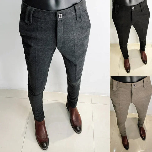 Men Woolen Thicken Keep Warm Formal Solid Slim Suit Pants