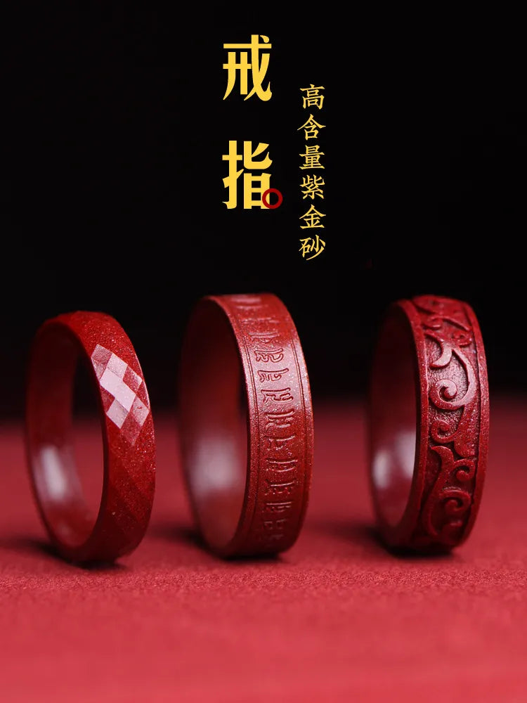 Natural 100% red Cinnabar jade cloud pattern stones for men rings