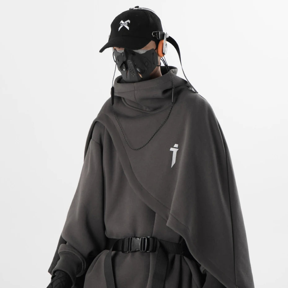 Cloak Hoodies Techwear Streetwear Pullovers  Oversized High Collar Unisex Sweatshirt