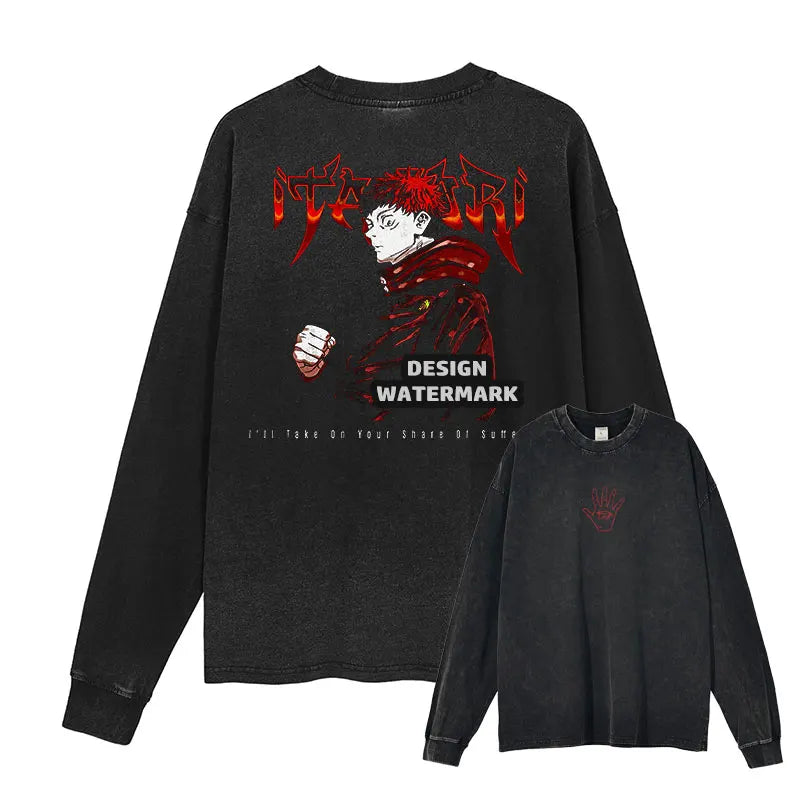 J-Jujutsu K-Kaisen Sweater Long Sleeve T Shirts  Sweatshirts Pullover 100% Cotton