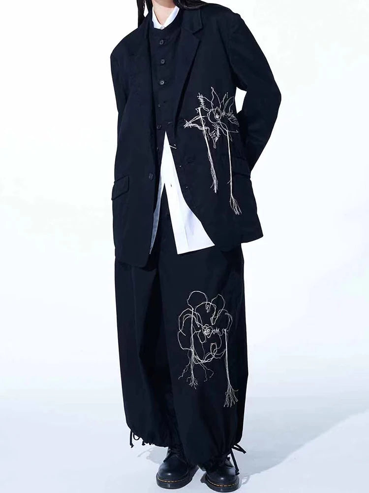 Peony tassel embroidery Blazer jacket Normcore minimalist style Loose and oversized suit jackets