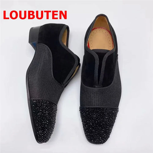 Luxury Black Rhinestone Dress Slip On Leather For Men Oxford Shoes
