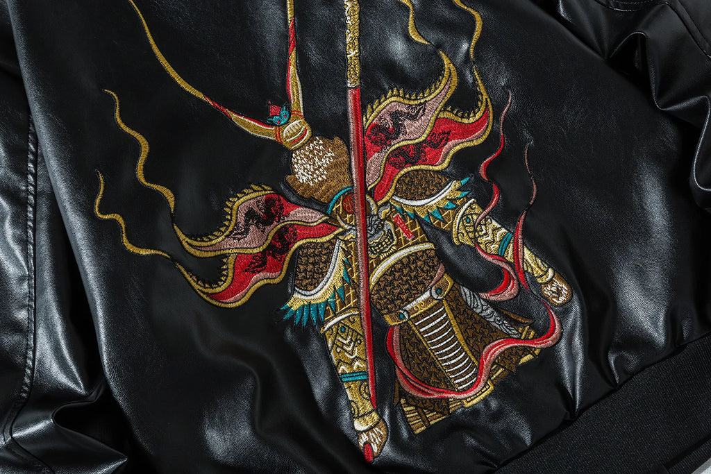 Yokosuka Leather Embroidery Osei Coat Loose Baseball Jacket Leather for Man