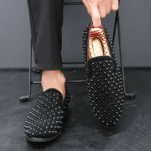 Rivet hot diamond Loafers men's British vintage rhinestone hipster leather shoes