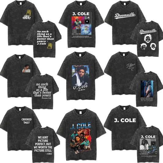 J Cole Washed Vintage Style Music Album Concert Graphic Men's Hip Hop T Shirt