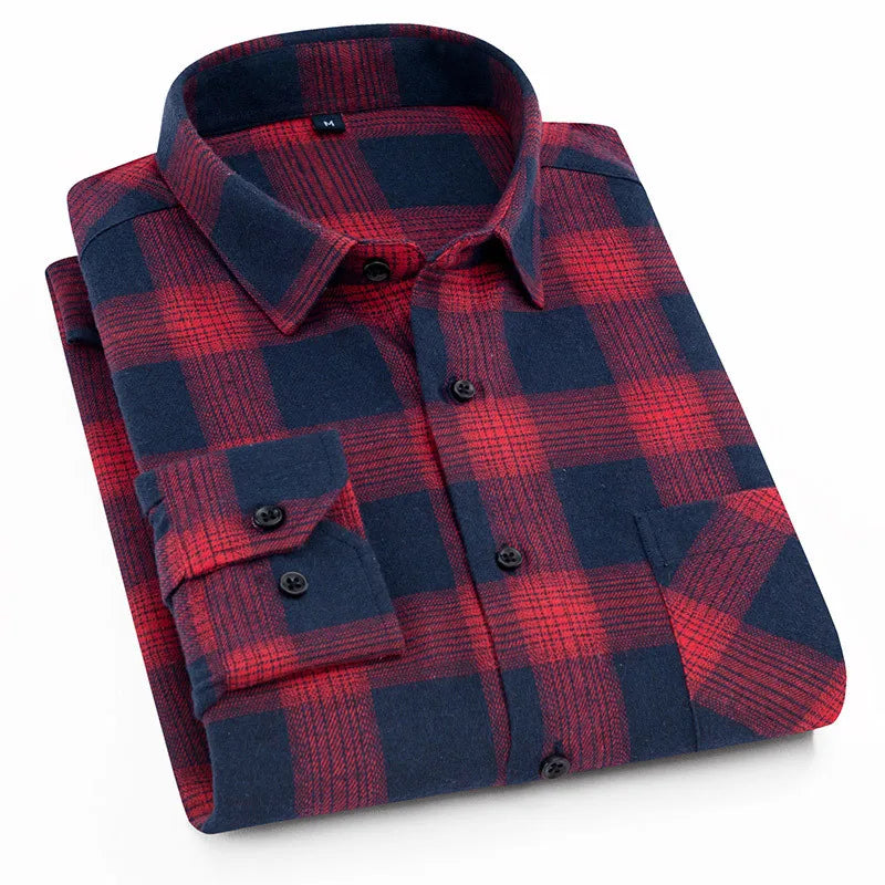 Plaid Flannel Checkered Men Long Sleeve Cotton Check Shirts
