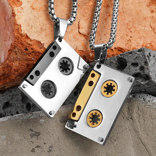 Music Tape Stainless Steel Jewelry Men Simple Necklace With Pendant