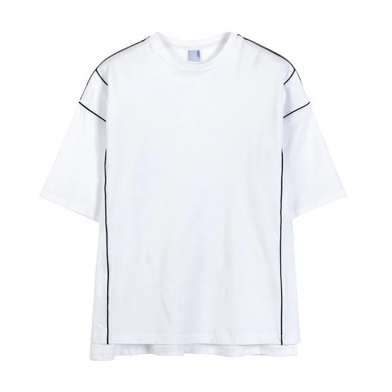 Men's T-shirt Reflective Short-sleeved Cotton Loose Fit Tops Round Neck