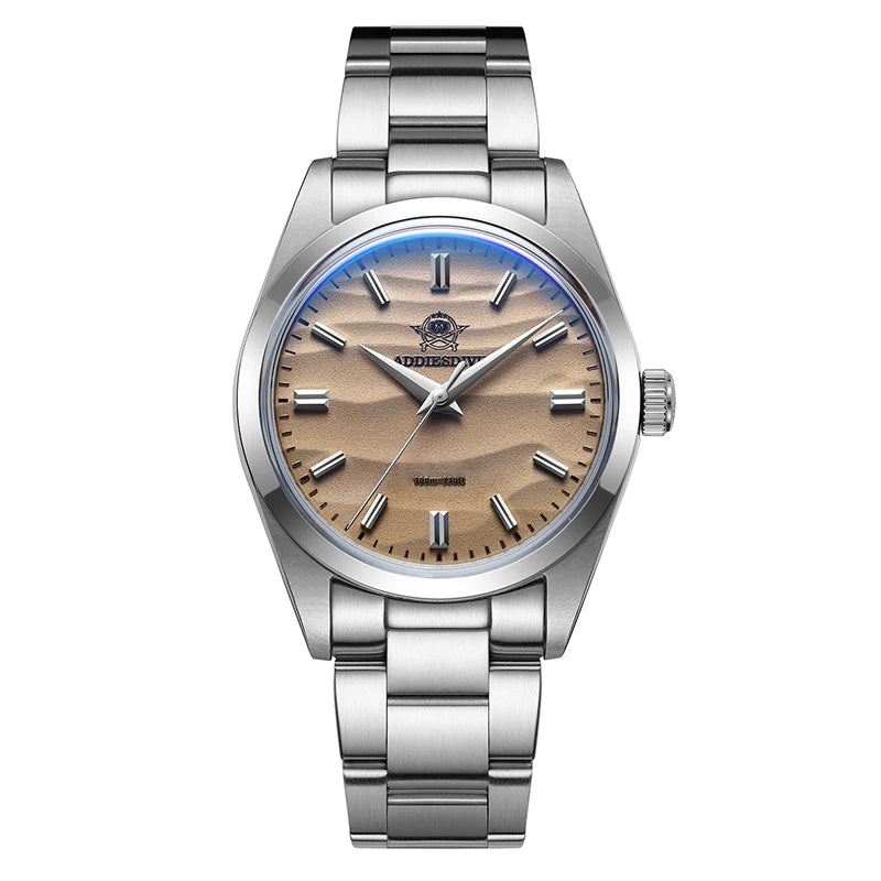 Men's Sand Dial 36mm Quartz Waterproof Stainless Steel AR Coated Dome Glass Wristwatch