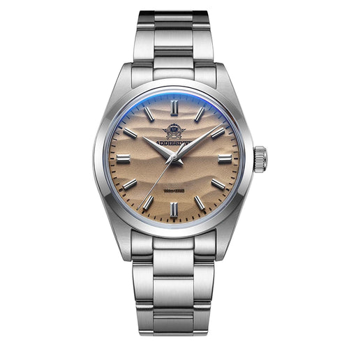 Men's Sand Dial 36mm Quartz Waterproof Stainless Steel AR Coated Dome Glass Wristwatch