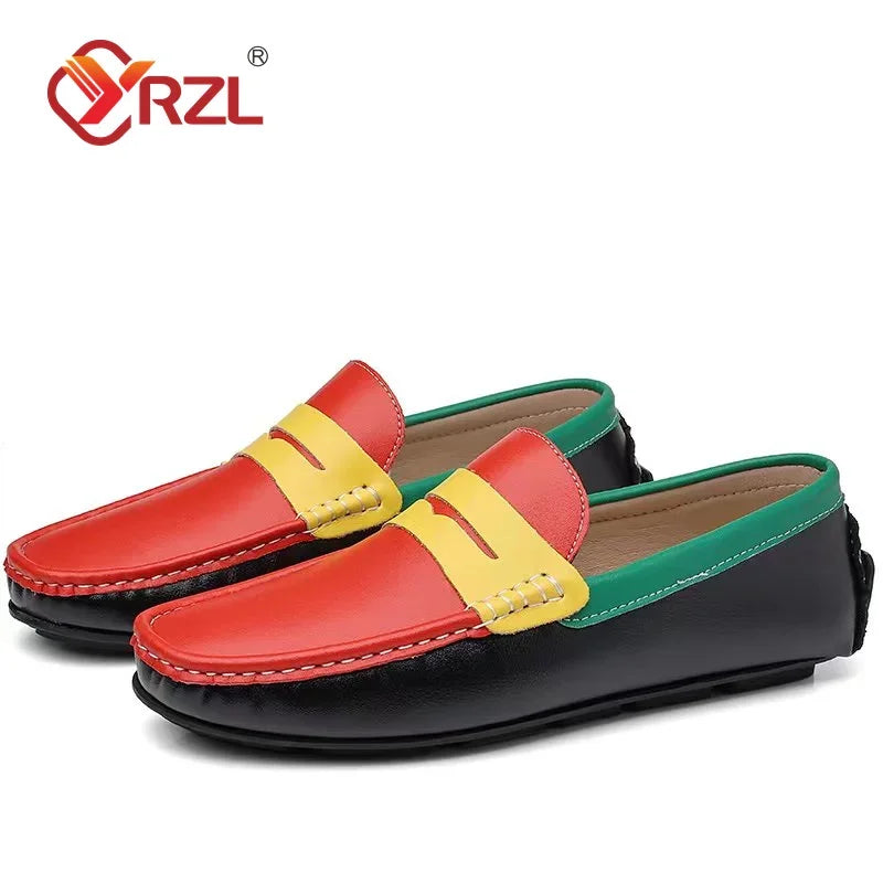 Loafers Handmade Genuine Leather Flats Moccasins Men's Mixed Colors Shoes