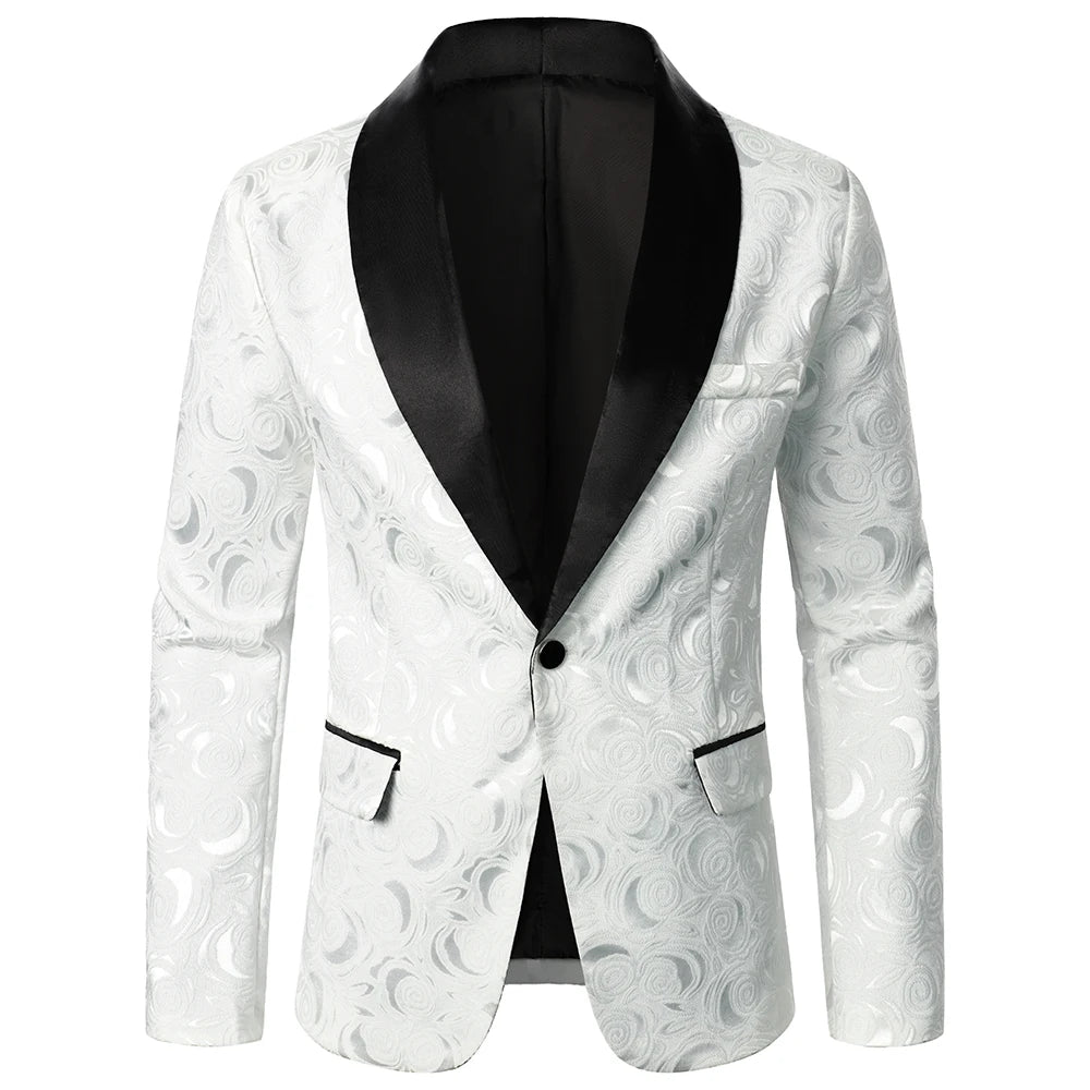 Coat Rose Pattern Jacquard Fabric Luxury Design Slim Fit Blazer