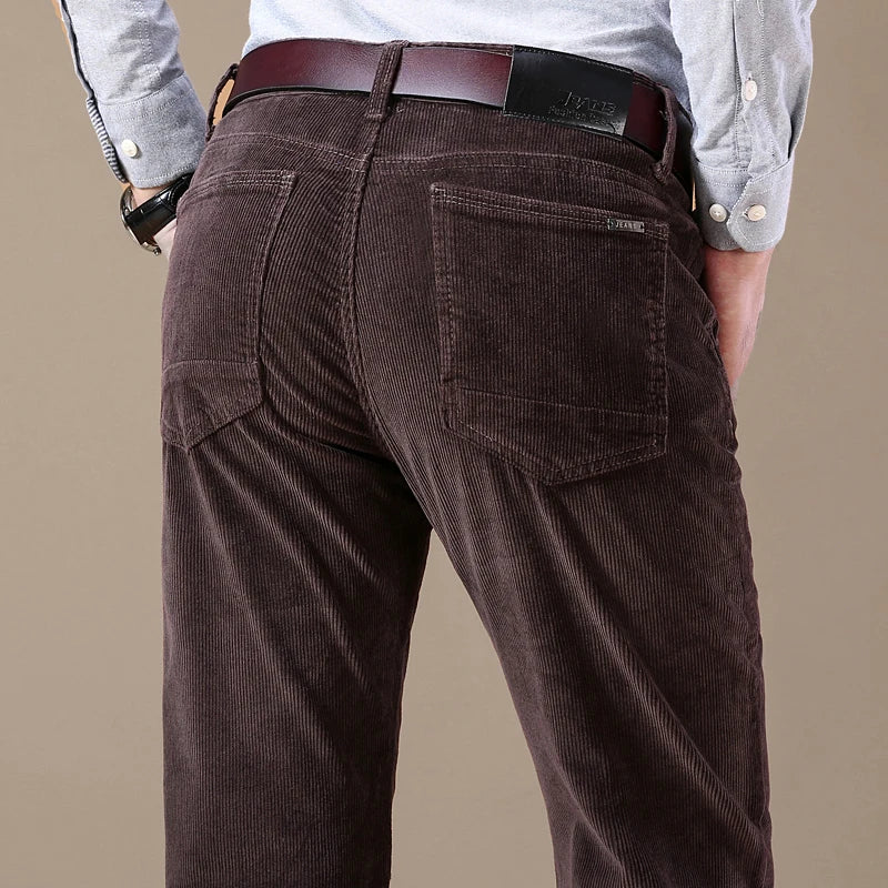 Men's Corduroy Casual Pants Elastic Regular Fit Stretch Trousers