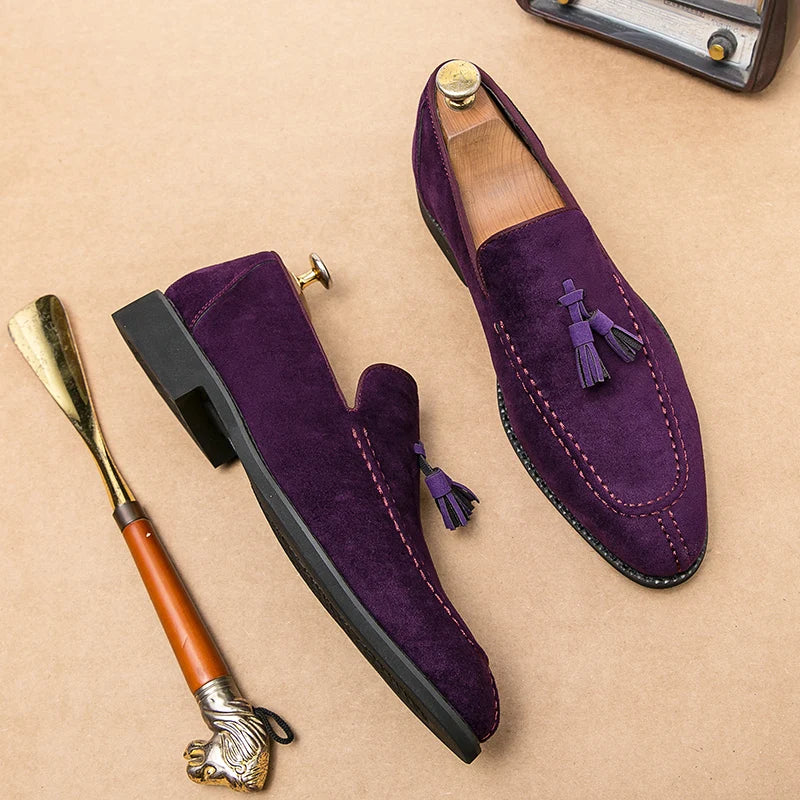Men's Loafers Suede Vintage Slip-on Men Dress Tassel pointed shoes