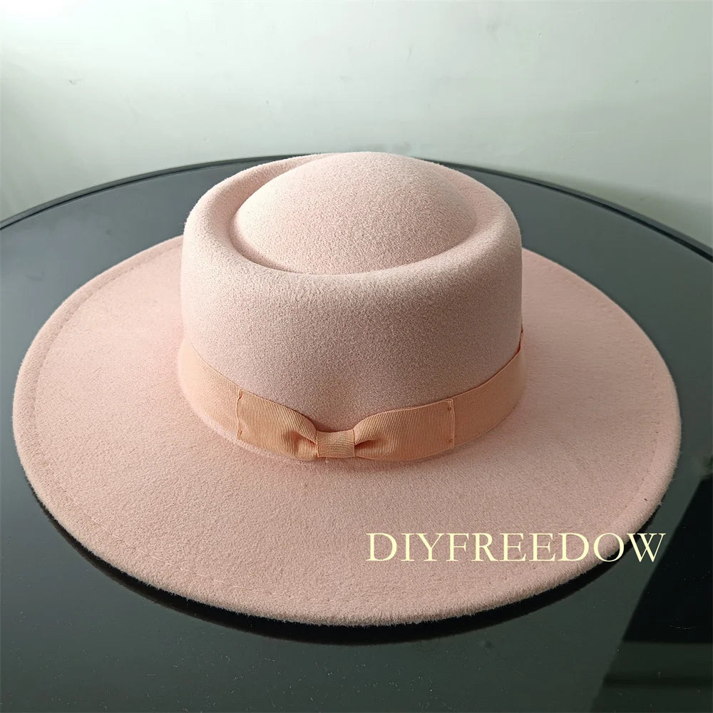 Fedora Hat for Women Men Flat Top Concave Design Autumn Winter Bow Tie Jazz Hat Colorful Unisex Fedora Wide Brim Hat Panama 2022