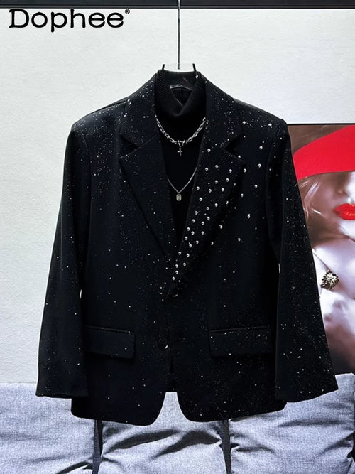 Sparkling Rivet Sequined Chic Tailored Coats Men's Loose Comfort Blazers Jackets