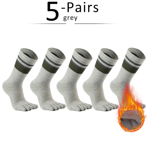 5 Pairs Terry Toe Man Cotton Striped Thick Elastic Sweat-Absorbing Long Socks