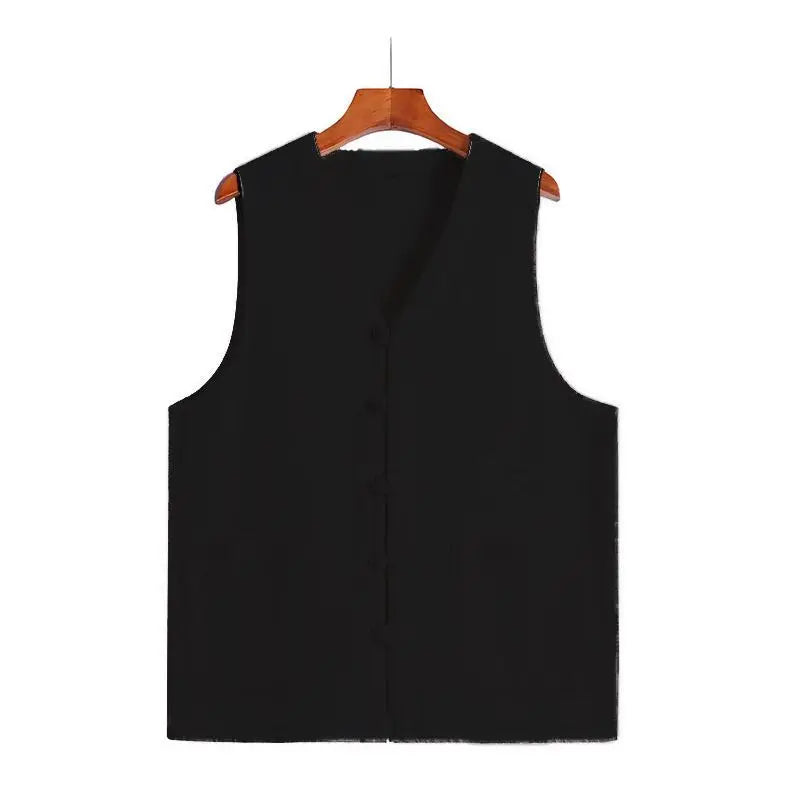 Men's Cotton Linen Breathable Chinese Retro Button Loose Vest Men Waistcoat