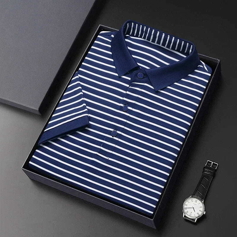 Men's Striped Casual POLO Shirt Short Sleeved Comfortable and Breathable Top