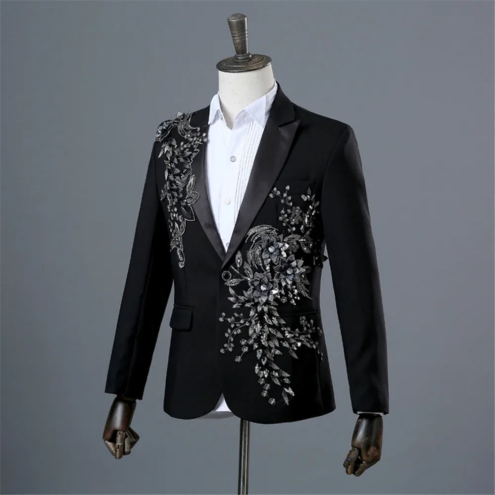 Elegant Appliqued Two-piece Men's Suit Blazer Chinese Style