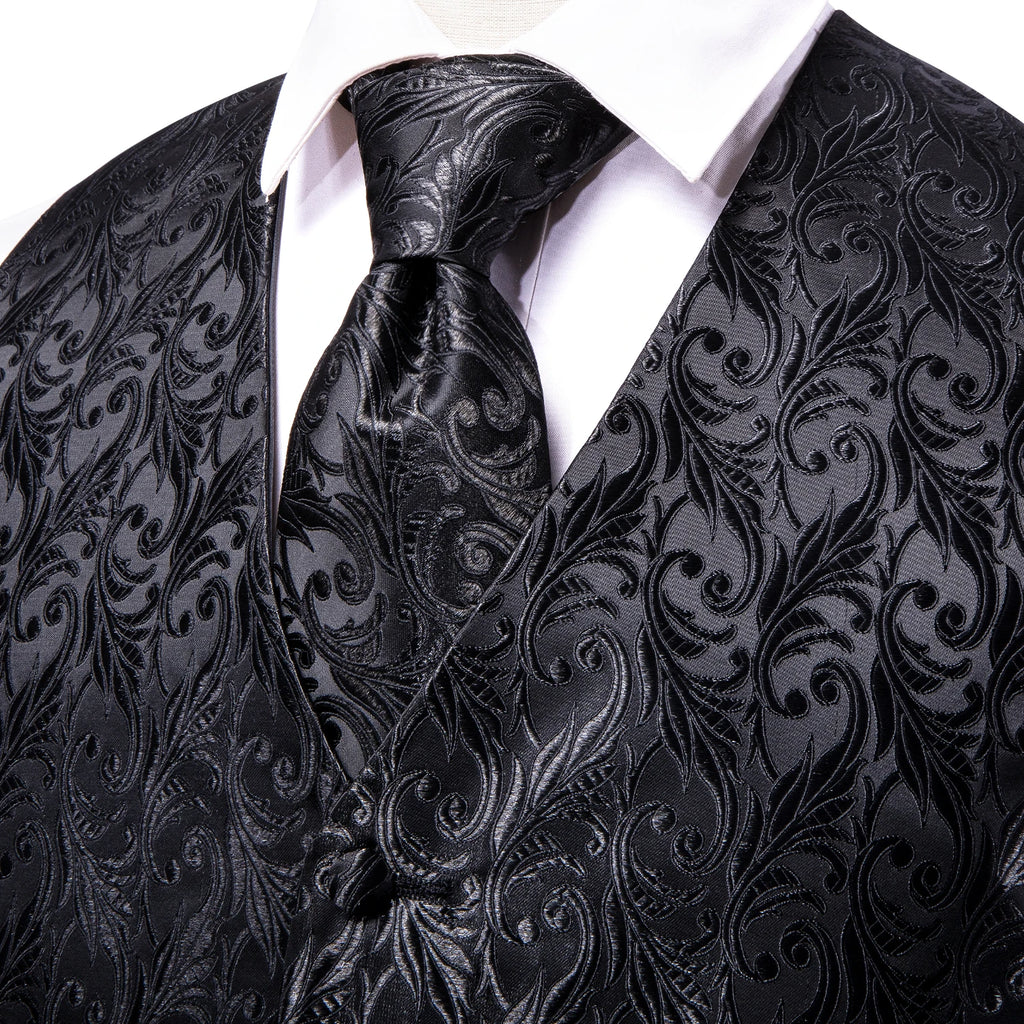 Men Silk Paisley Jacquard Necktie Handkerchief Cufflinks Sets V-Neck Waistcoat