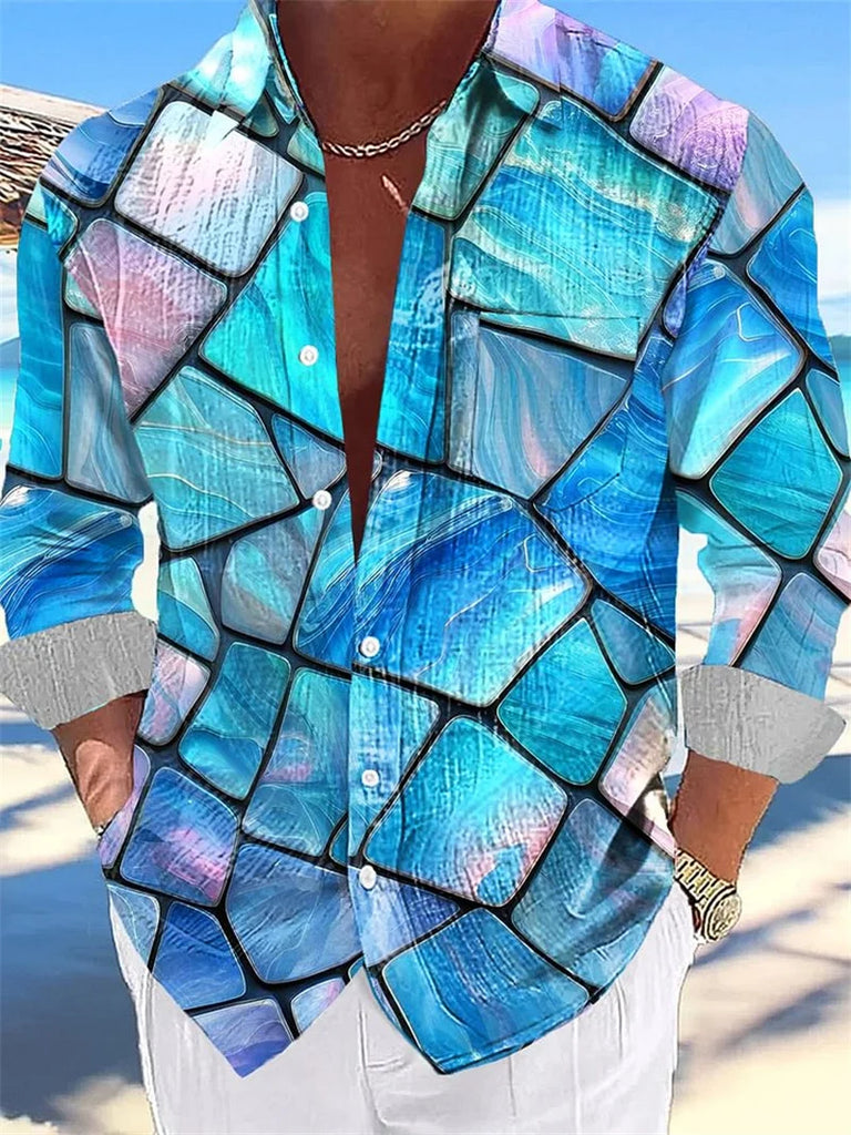 Men's long sleeve loose breathable Hawaiian shirt men's casual top