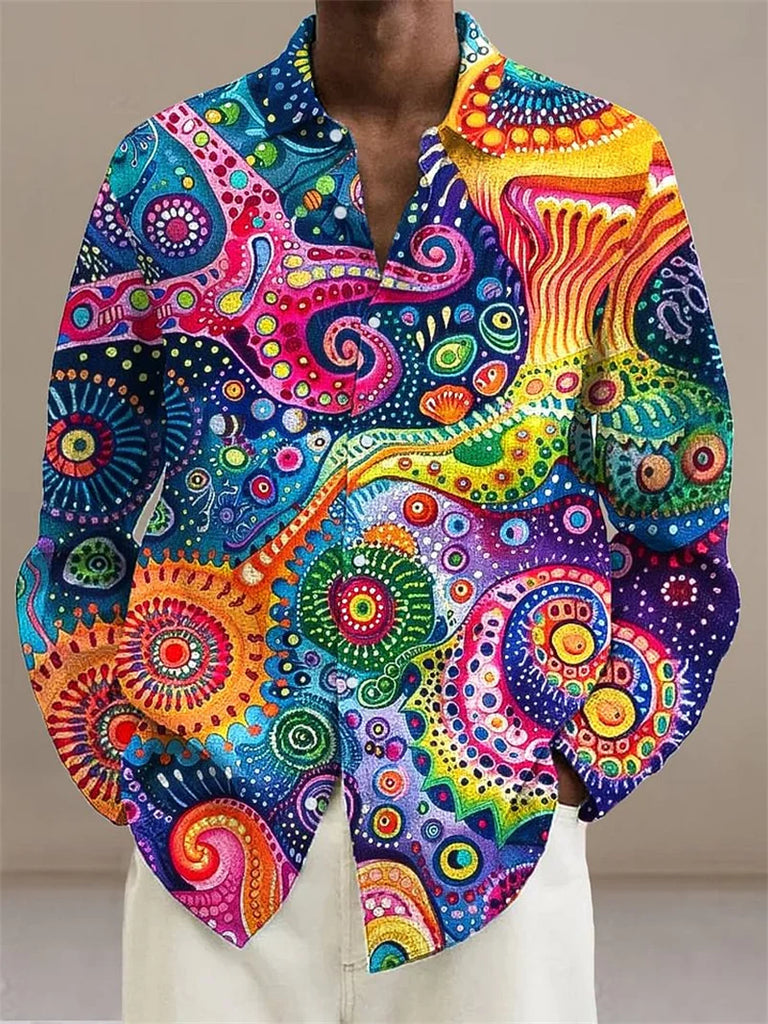 Men's long sleeve loose breathable Hawaiian shirt men's casual top