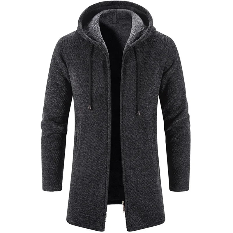 Men's Warm Zipper Medium Long Cardigan Sweaters Casual Knitwear