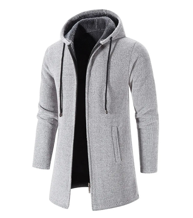 Men's Warm Zipper Medium Long Cardigan Sweaters Casual Knitwear