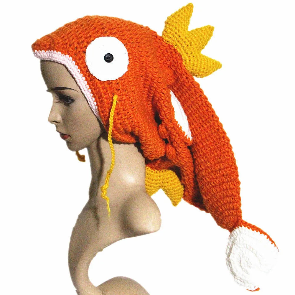 Color Goldfish Carp Beanie Handmade Knitted Winter Thick Cap