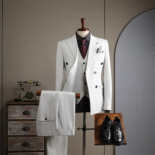 High-end Double-breasted Striped Suit for Men Casual Dress