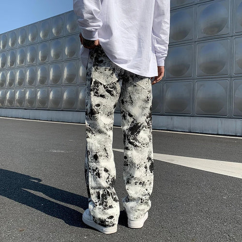 Men's Fashion Printed jeans Korean Style High Street Loose Hip Hop Wide-leg Pants