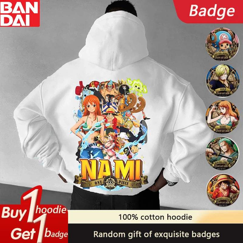 ONE PIECE Ace Nami Chopper Brook Hoodie Loose Unisex Animation Pure Cotton Sweater