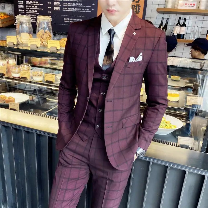 Men's British Three-piece Set Slim Fit Suit Vest Trousers Ensemble Handsome All-in-one