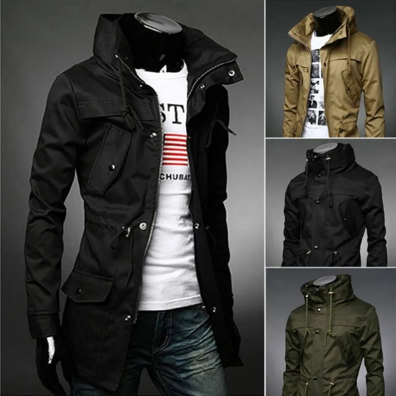 Men's High-end Trench Coat Medium Long Casual Slim Cape Jackets Outerwear